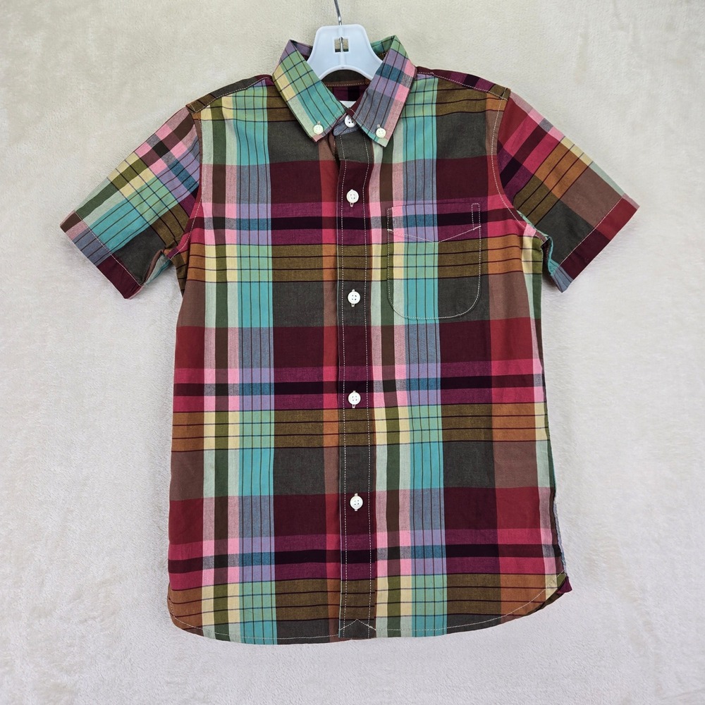 GAP Kids XS 4-5 Plaid Button‎ Up Shirt Colorful Short Sleeve Boys Preppy Kidcore